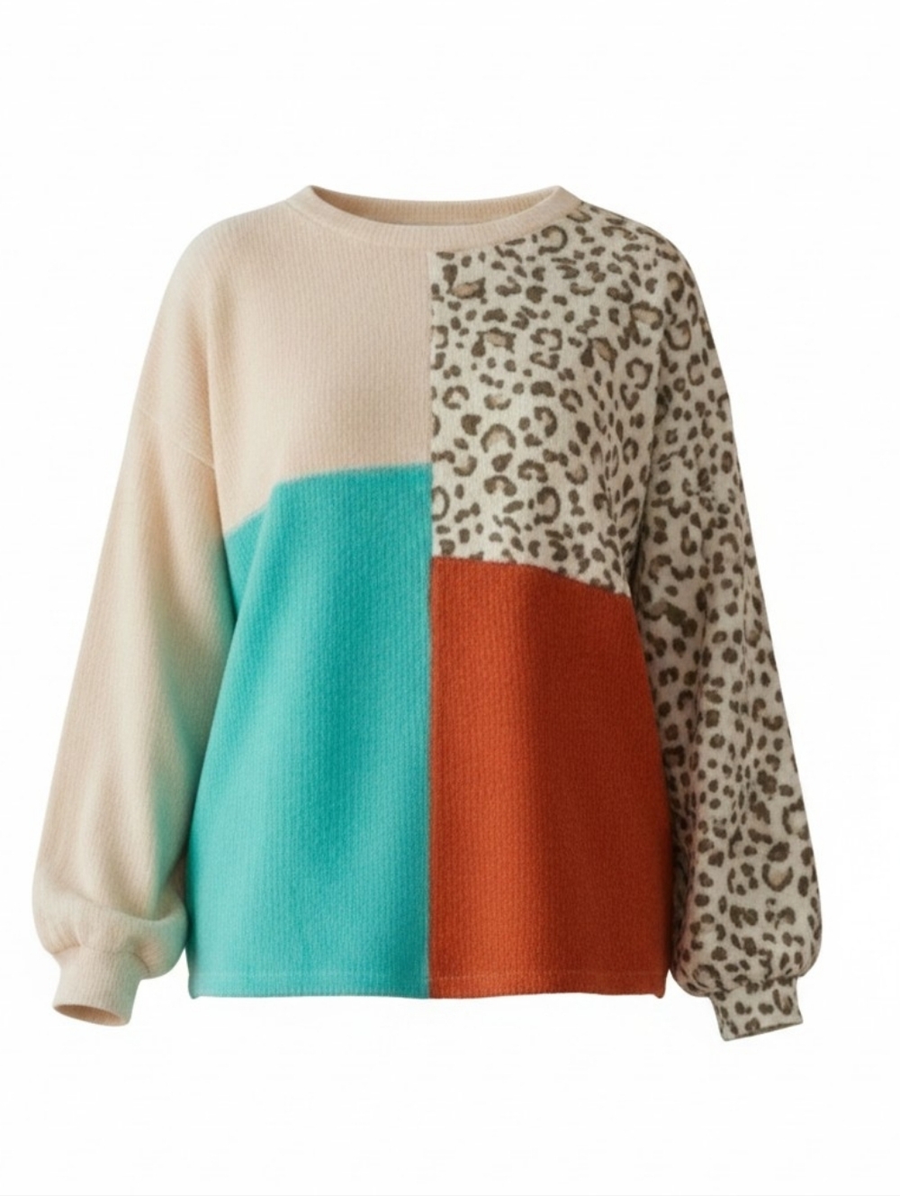 Color Block Leopard Print Oversized Sweater
